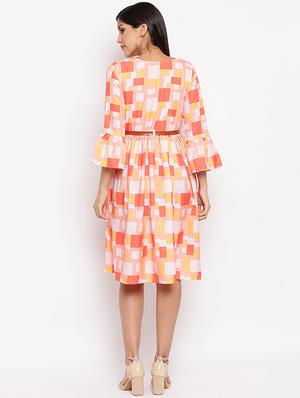 multi colored crepe belted dress - 17355784 - Standard Image - 2