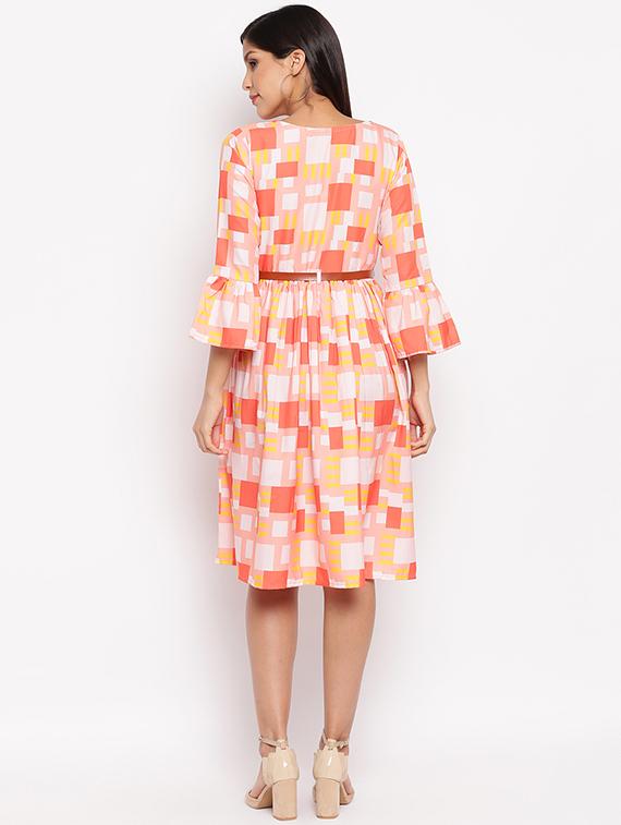 multi colored crepe belted dress - 17355784 - Zoom Image - 2