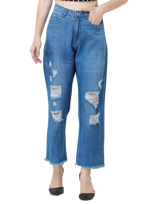 high rise ripped boyfriend jeans - 17356088 - Standard Image - 1
