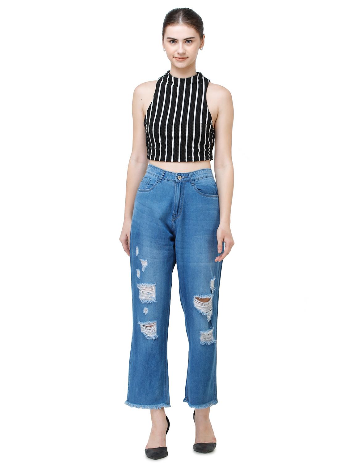 high rise ripped boyfriend jeans - 17356088 - Zoom Image - 5