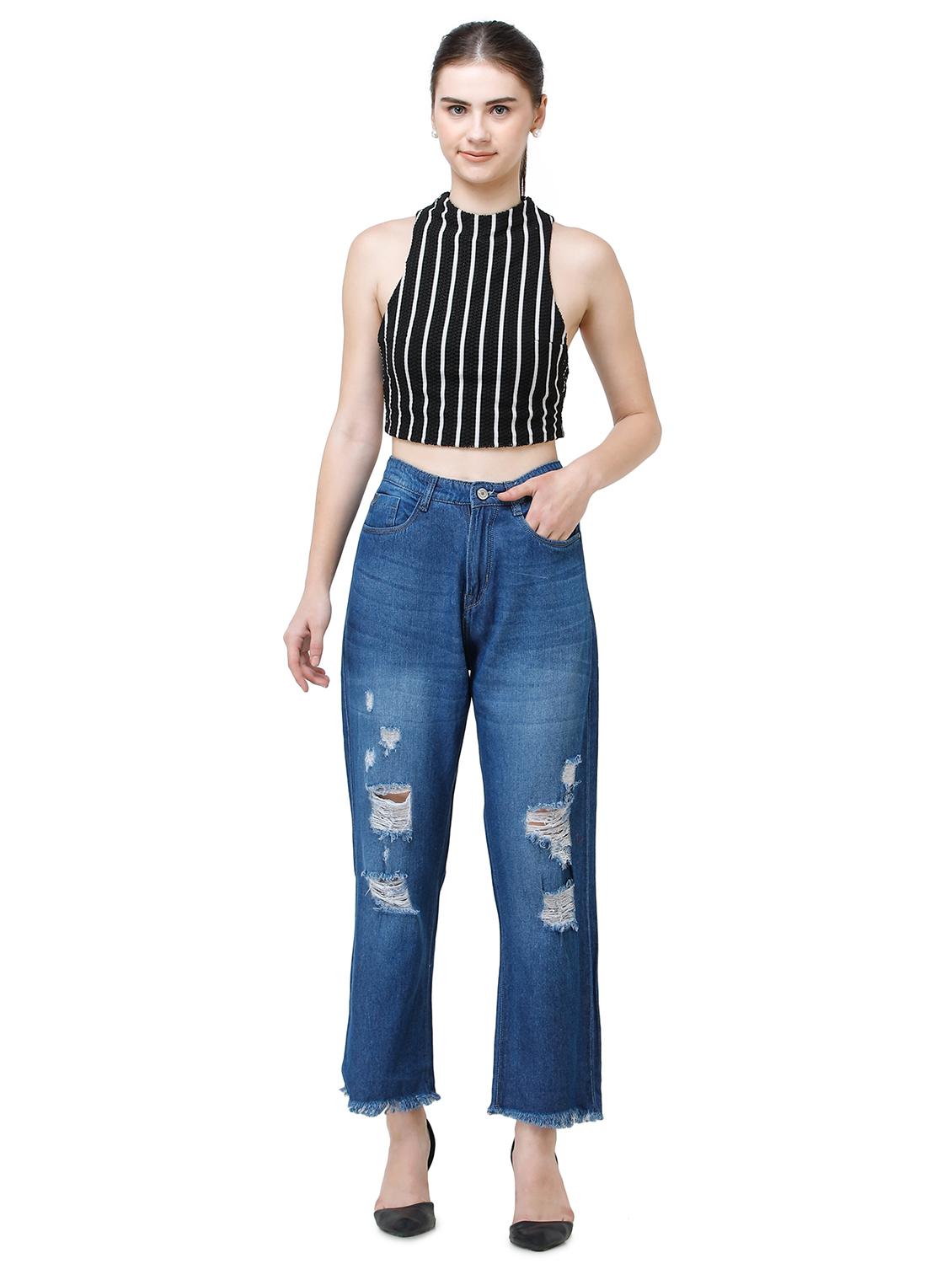 high rise ripped boyfriend jeans - 17356089 - Zoom Image - 5