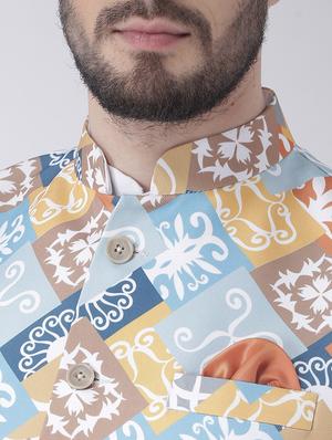 white solid kurta pyjama set with printed nehru jacket - 17356722 - Standard Image - 4