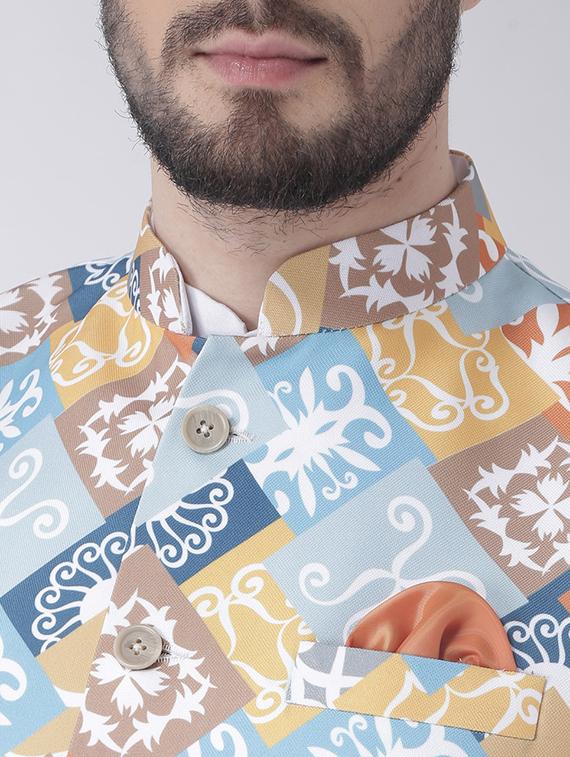 white solid kurta pyjama set with printed nehru jacket - 17356722 - Zoom Image - 4