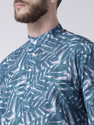 blue printed kurta pyjama set with white solid nehru jacket - 17356729 - Standard Image - 5