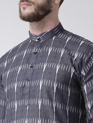 grey printed kurta pyjama set with white solid nehru jacket - 17356731 - Standard Image - 5