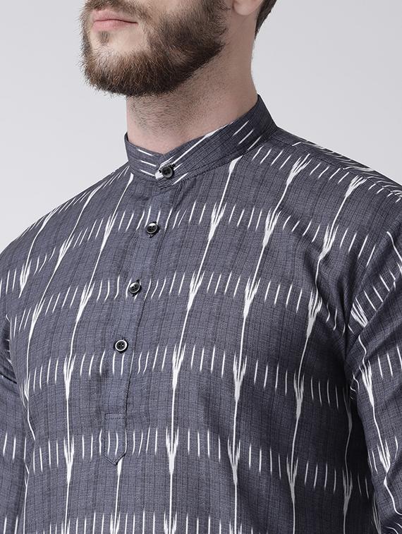 grey printed kurta pyjama set with white solid nehru jacket - 17356731 - Zoom Image - 5