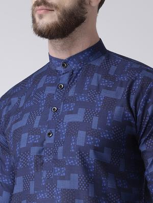 blue checkered kurta pyjama set with white solid nehru jacket - 17356734 - Standard Image - 5