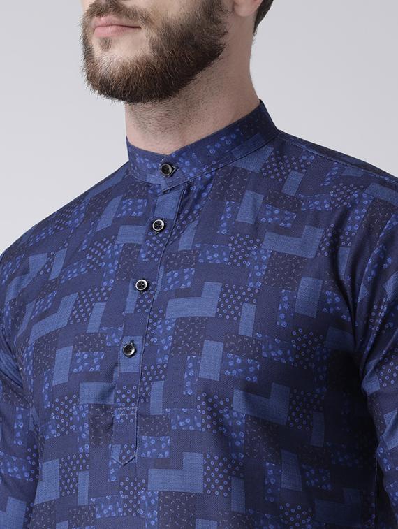 blue checkered kurta pyjama set with white solid nehru jacket - 17356734 - Zoom Image - 5