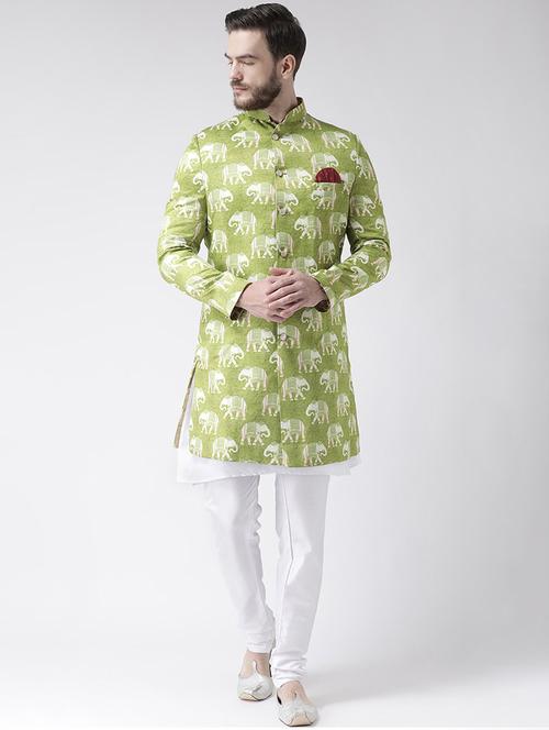 green printed sherwani set - 17356760 - Standard Image - 1