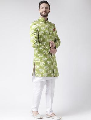 green printed sherwani set - 17356760 - Standard Image - 2