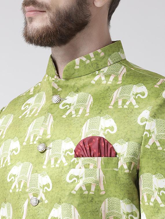 green printed sherwani set - 17356760 - Zoom Image - 4