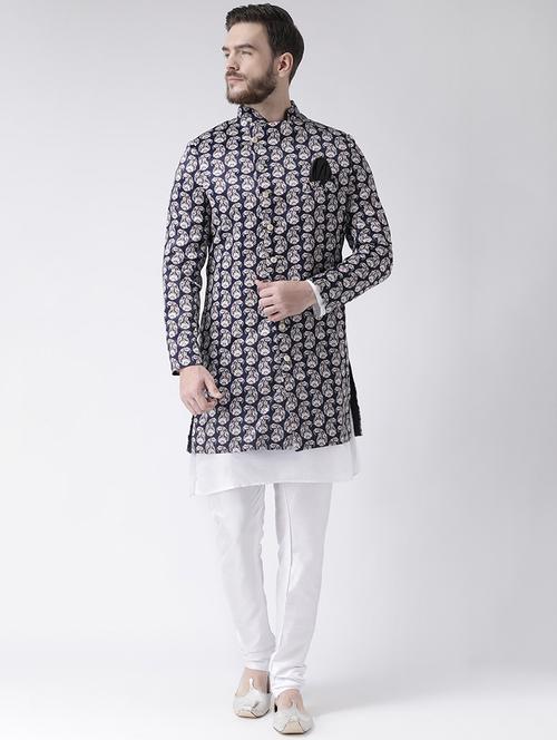 navy blue printed sherwani set - 17356764 - Standard Image - 1