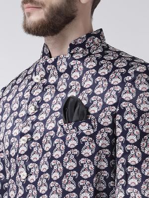 navy blue printed sherwani set - 17356764 - Standard Image - 4