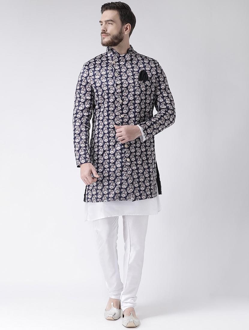 navy blue printed sherwani set - 17356764 - Zoom Image - 1