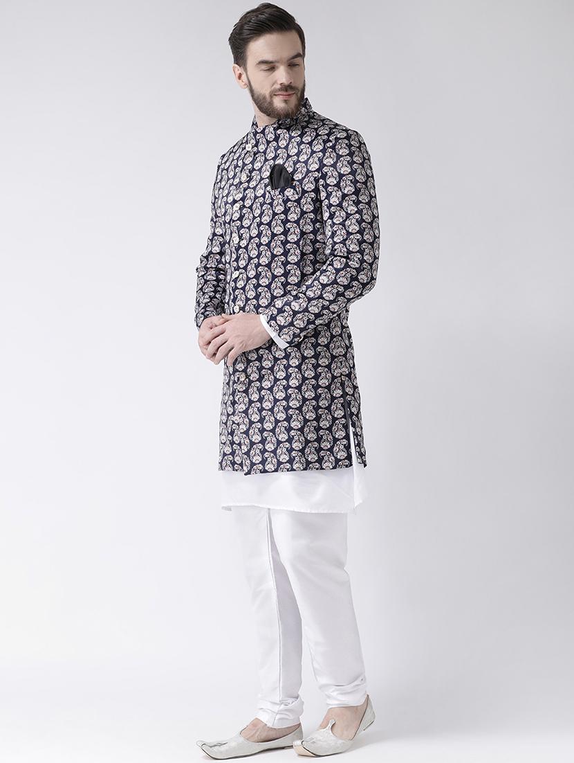 navy blue printed sherwani set - 17356764 - Zoom Image - 2