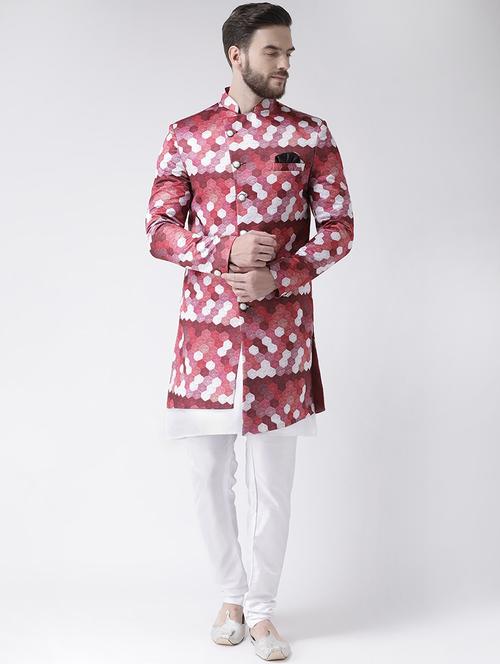 maroon printed sherwani set - 17356772 - Standard Image - 1