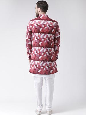 maroon printed sherwani set - 17356772 - Standard Image - 3