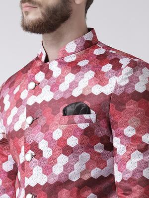 maroon printed sherwani set - 17356772 - Standard Image - 4