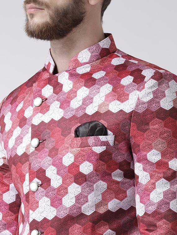 maroon printed sherwani set - 17356772 - Zoom Image - 4