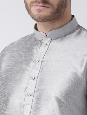 grey solid dupion dhoti kurta set - 17356806 - Standard Image - 4
