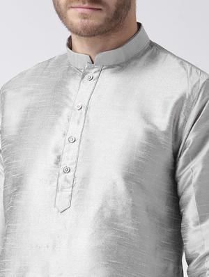 silver solid dupion dhoti kurta set - 17356807 - Standard Image - 4