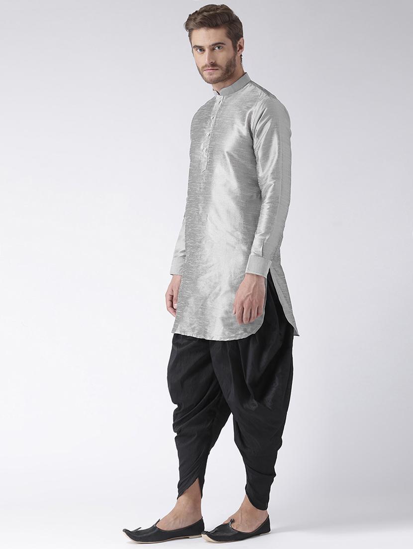 silver solid dupion dhoti kurta set - 17356807 - Zoom Image - 2