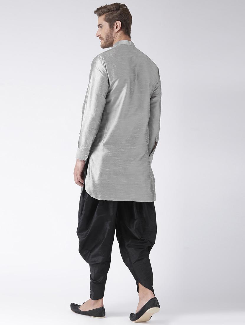 silver solid dupion dhoti kurta set - 17356807 - Zoom Image - 3