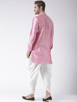 pink solid dupion dhoti kurta set - 17356817 - Standard Image - 3