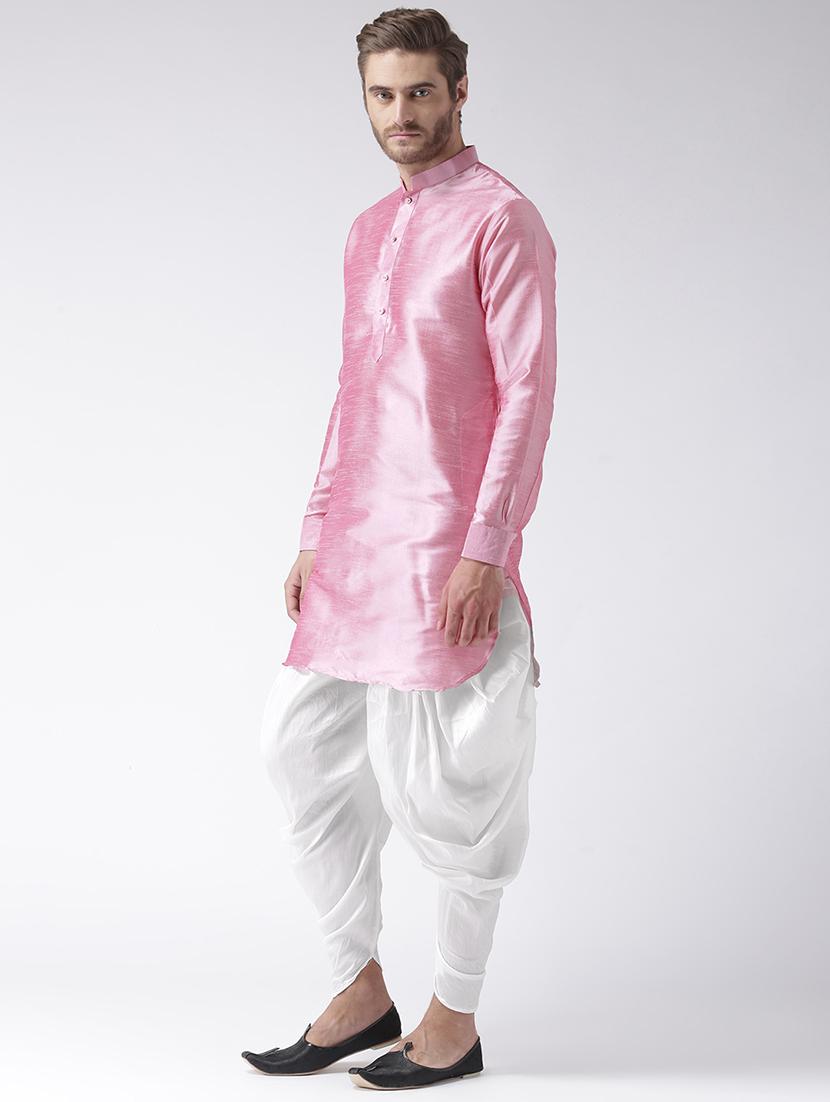 pink solid dupion dhoti kurta set - 17356817 - Zoom Image - 2