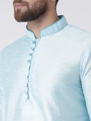 light blue silk blend kurta pyjama set - 17356865 - Standard Image - 4