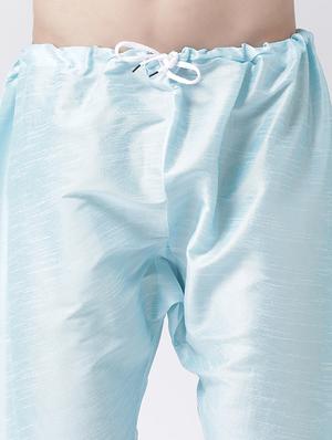 light blue silk blend kurta pyjama set - 17356865 - Standard Image - 5