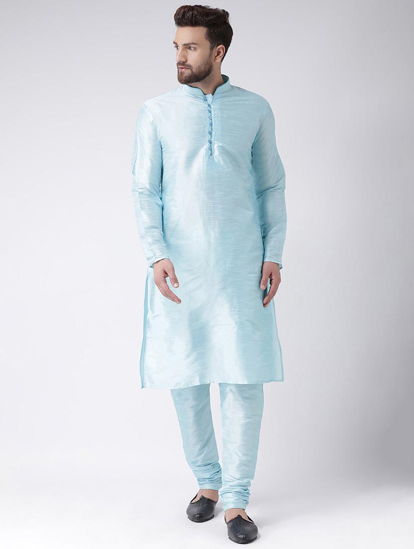 light blue silk blend kurta pyjama set - 17356865 - Zoom Image - 1
