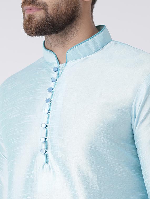 light blue silk blend kurta pyjama set - 17356865 - Zoom Image - 4