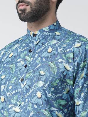 blue floral print kurta pyjama set - 17356876 - Standard Image - 4