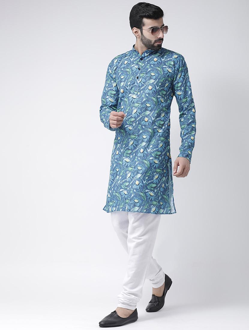 blue floral print kurta pyjama set - 17356876 - Zoom Image - 2