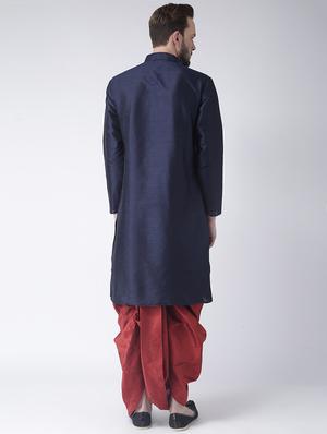 navy blue solid dhoti kurta set - 17356979 - Standard Image - 3