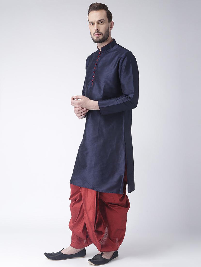 navy blue solid dhoti kurta set - 17356979 - Zoom Image - 2