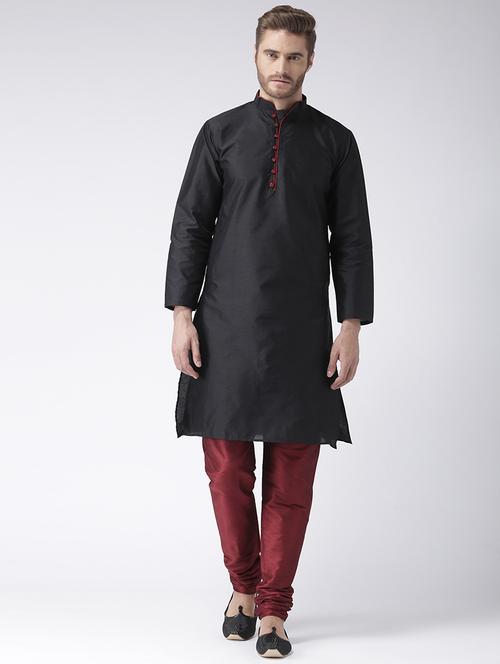 black solid kurta pyjama set - 17357005 - Standard Image - 1
