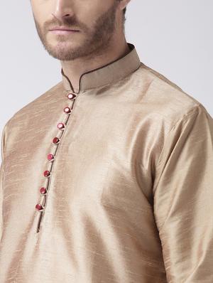 beige solid kurta pyjama set - 17357025 - Standard Image - 5