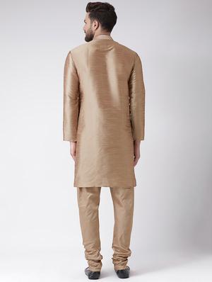 beige solid kurta pyjama set - 17357049 - Standard Image - 3