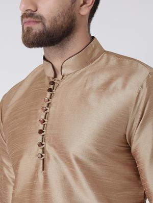 beige solid kurta pyjama set - 17357049 - Standard Image - 5