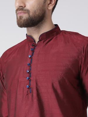 maroon solid kurta pyjama set - 17357052 - Standard Image - 5