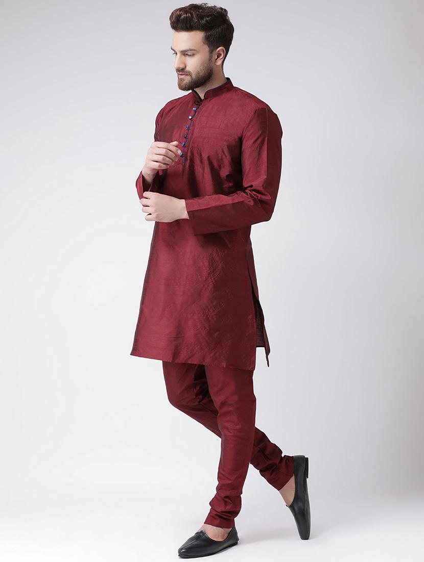 maroon solid kurta pyjama set - 17357052 - Zoom Image - 2