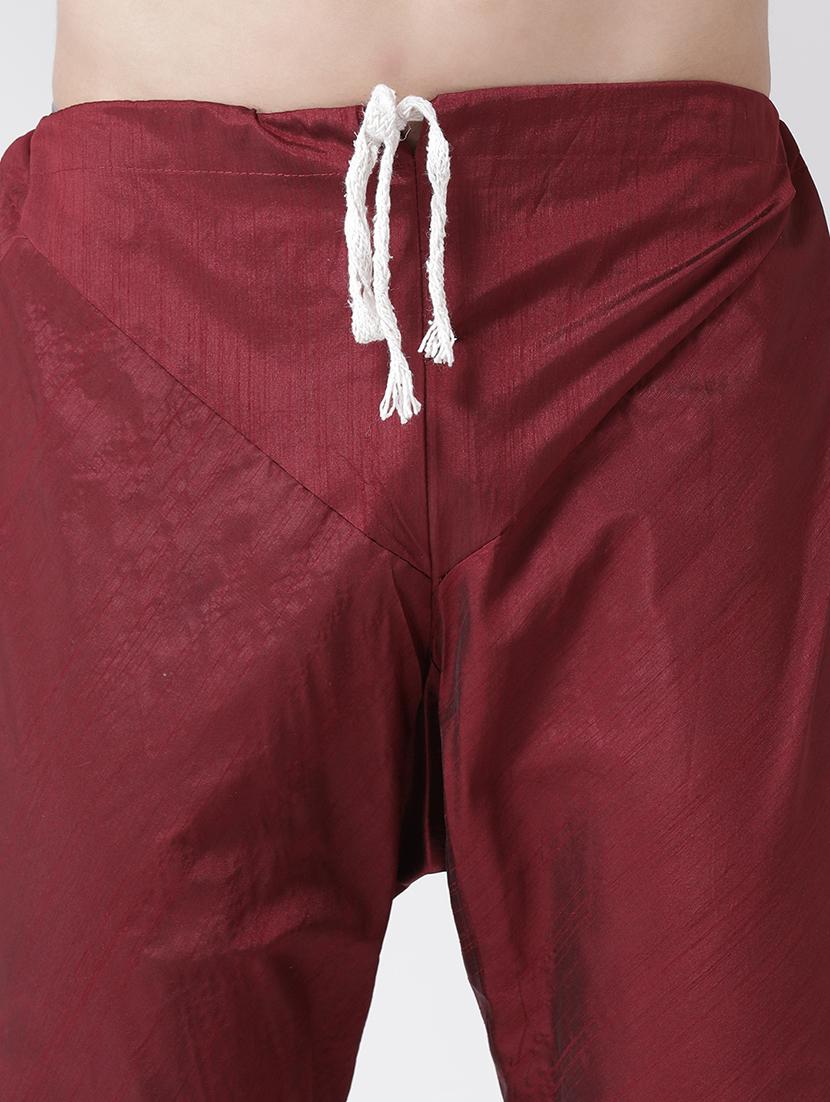 maroon solid kurta pyjama set - 17357052 - Zoom Image - 4