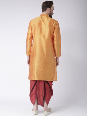 orange solid dhoti kurta set - 17357119 - Standard Image - 3