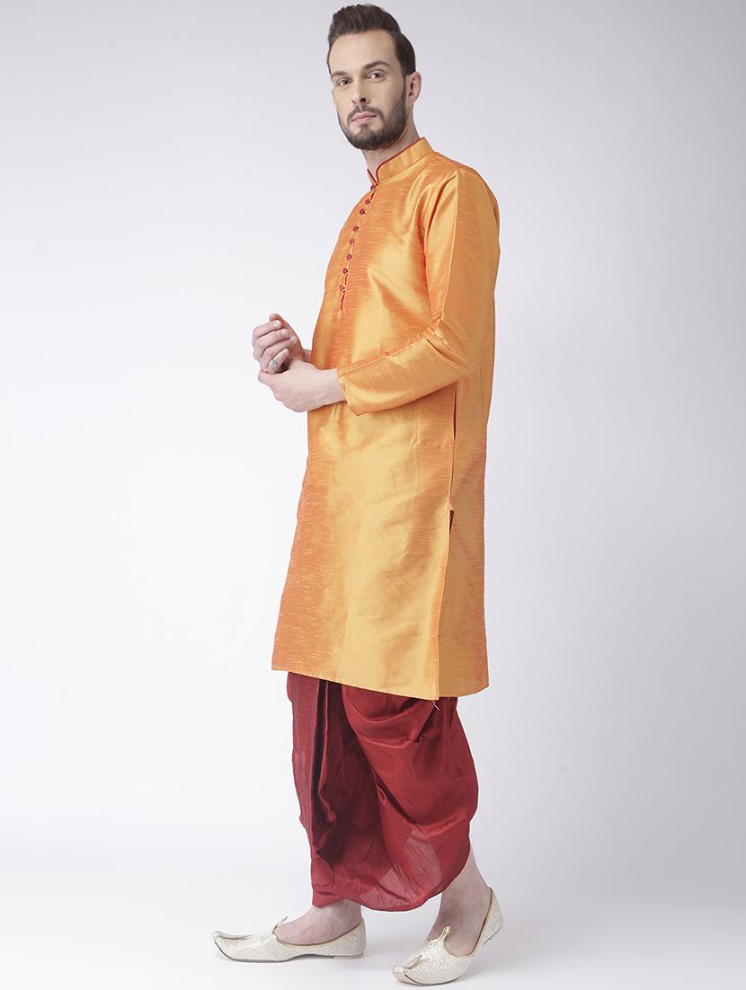orange solid dhoti kurta set - 17357119 - Zoom Image - 2