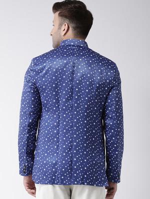 blue printed bandhgala casual blazer - 17357794 - Standard Image - 4