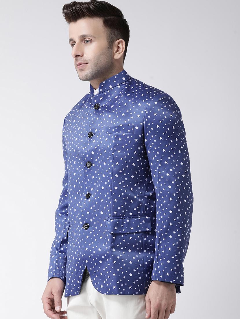 blue printed bandhgala casual blazer - 17357794 - Zoom Image - 2