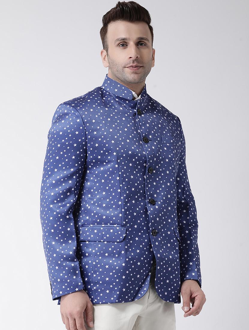 blue printed bandhgala casual blazer - 17357794 - Zoom Image - 3