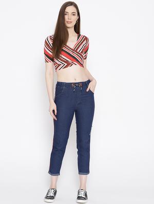 drawstring waist side tape jeans - 17358200 - Standard Image - 5